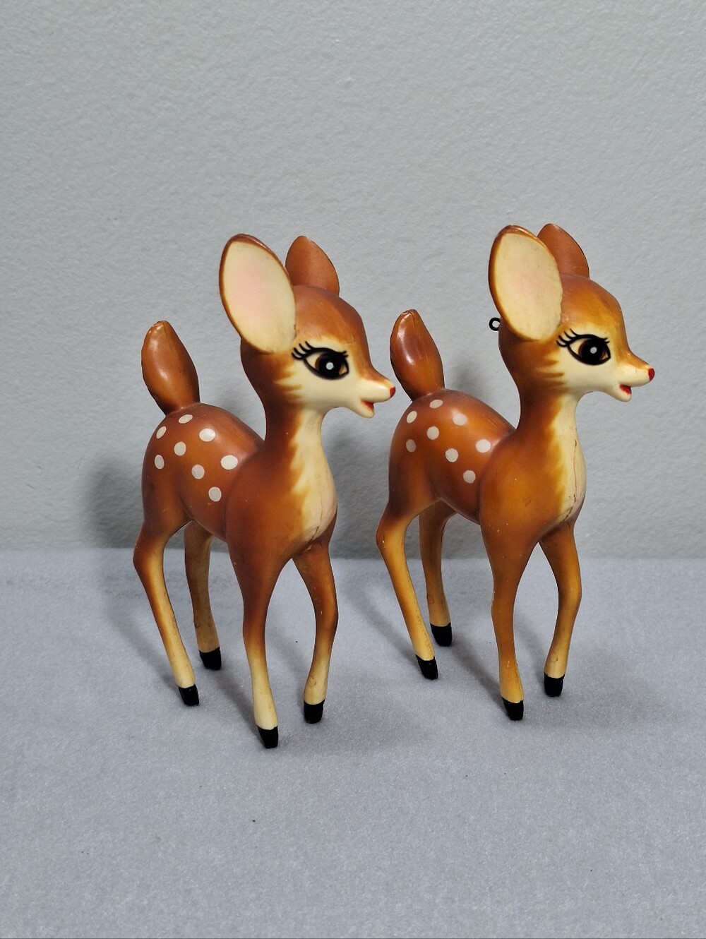 Set Of 2 Vtg Celluloid Plastic Rare Deer Fawn Christmas Reindeer Bambi Figurines